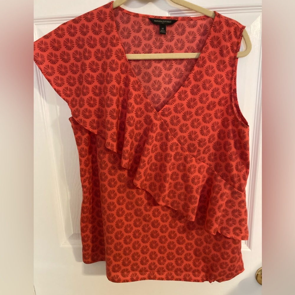 Banana Republic Coral Ruffled Cold Shoulder Boho Preppy Formal Blouse Tank Top